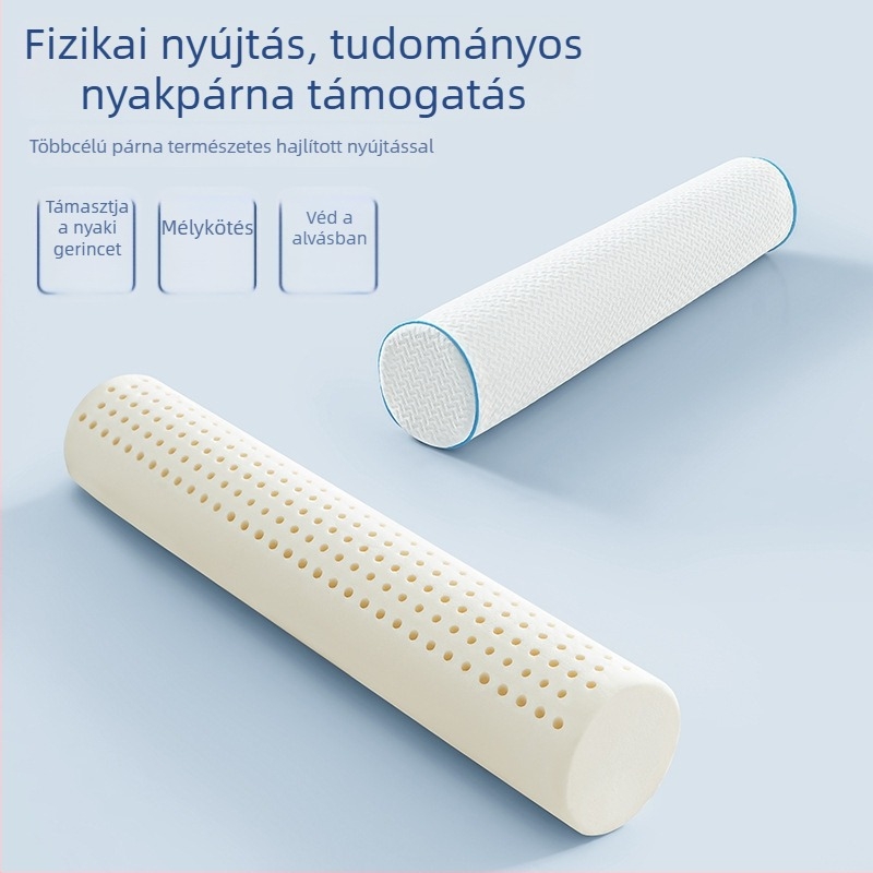 Természetes latex téglalap alakú párna, 90% latex tartalom, magasság 5–10 cm, kötött anyag, nyaki támasz