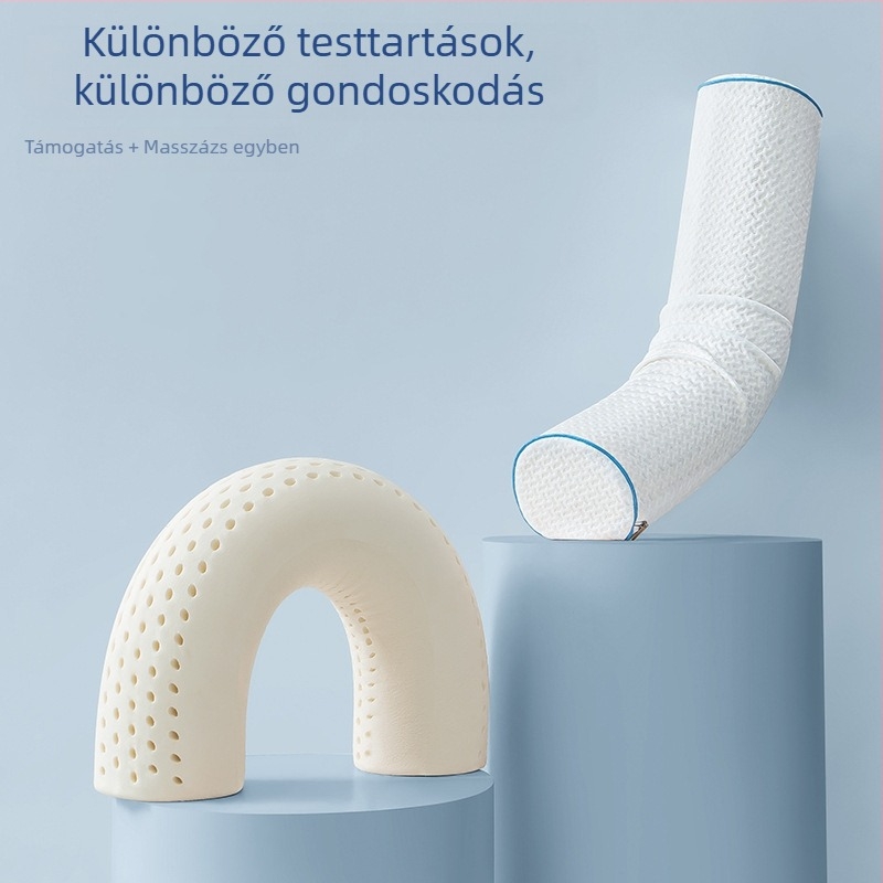 Természetes latex téglalap alakú párna, 90% latex tartalom, magasság 5–10 cm, kötött anyag, nyaki támasz