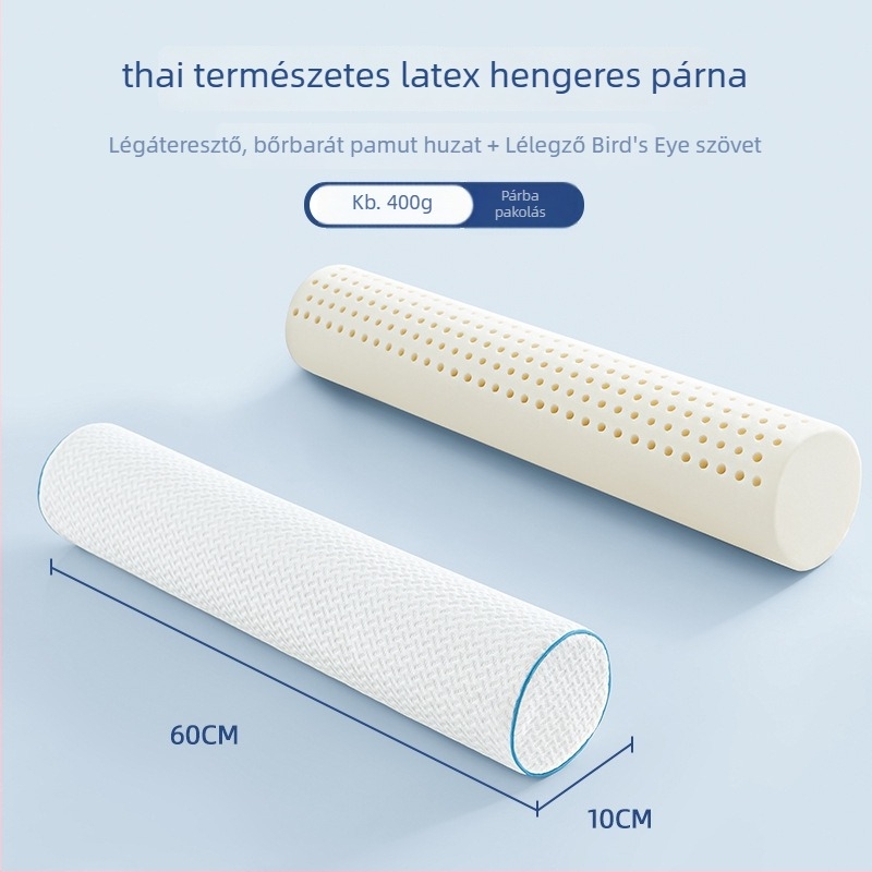 Természetes latex téglalap alakú párna, 90% latex tartalom, magasság 5–10 cm, kötött anyag, nyaki támasz