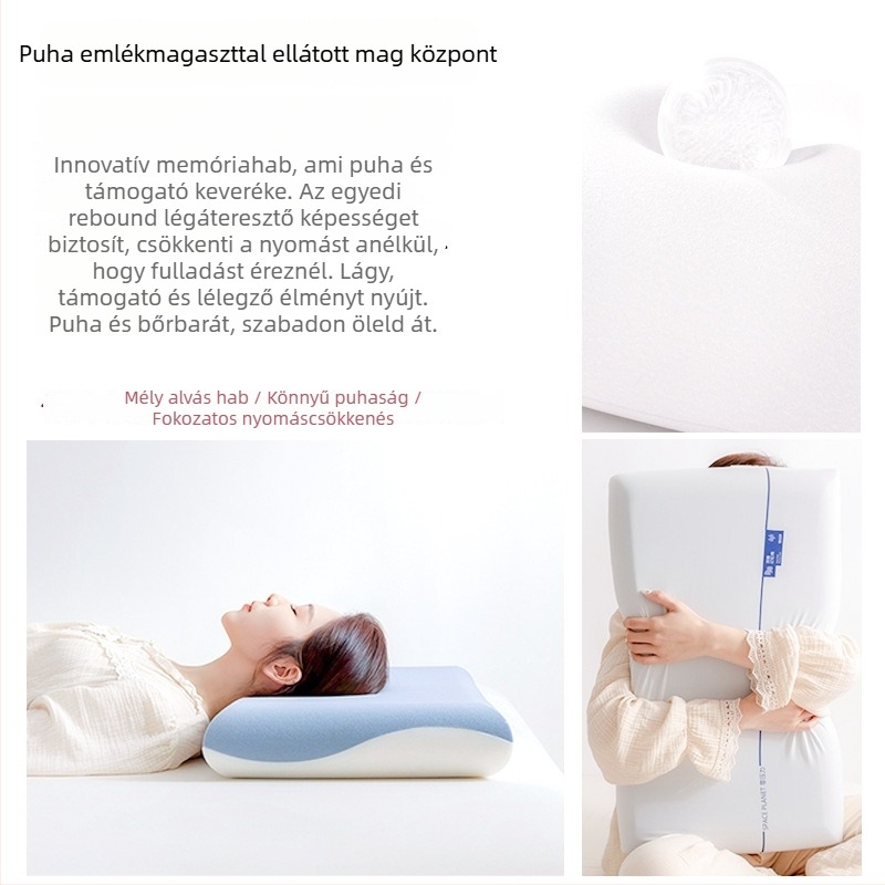 Memóriahabos mély alvás párna nyaki gerinc támogatással, téglalap alakú, magasság 5–10 cm, Ice Silk huzat, egy személyes használatra