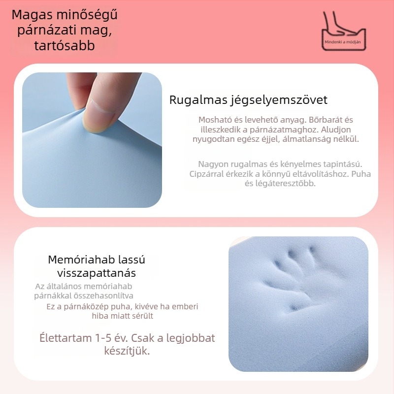 Memóriahabos mély alvás párna nyaki gerinc támogatással, téglalap alakú, magasság 5–10 cm, Ice Silk huzat, egy személyes használatra