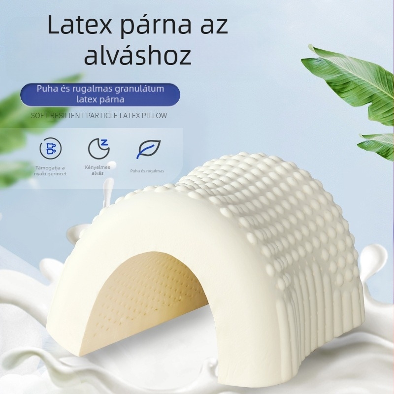 Alacsony profilú nyaki támasztású latex párna otthoni használatra – természetes latex, latex-tartalom 90% felett, kötött anyag, súly 1,0–1,5 kg