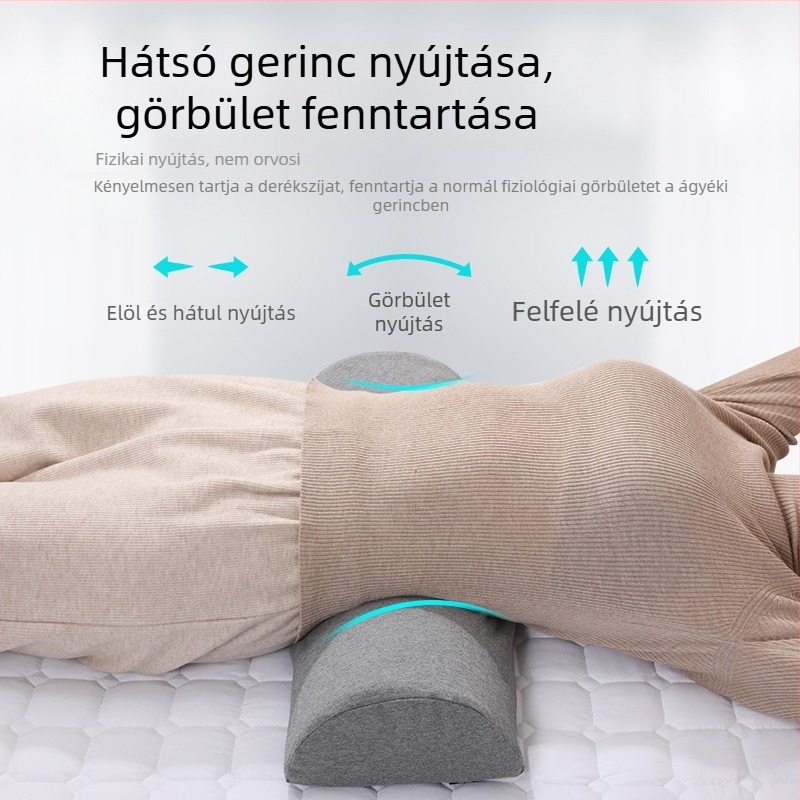 Latexből készült nyaki- és ágyéki gerinc támasztó párna, félkör alakú, poliészter-pamut fedél, latex tartalom 70–80%, felnőtteknek