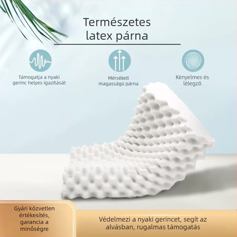 Gyermekeknek készült természetes latex párna, téglalap alakú, kötött anyagú, latex-tartalom 90%+, súly 0.5–1.0 kg