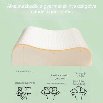 Gyerekeknek készült természetes latex párna, 90%+ latex tartalom, téglalap alakú, pamut huzattal, súly 1,0–1,5 kg, alkalmas gyerekeknek és babáknak