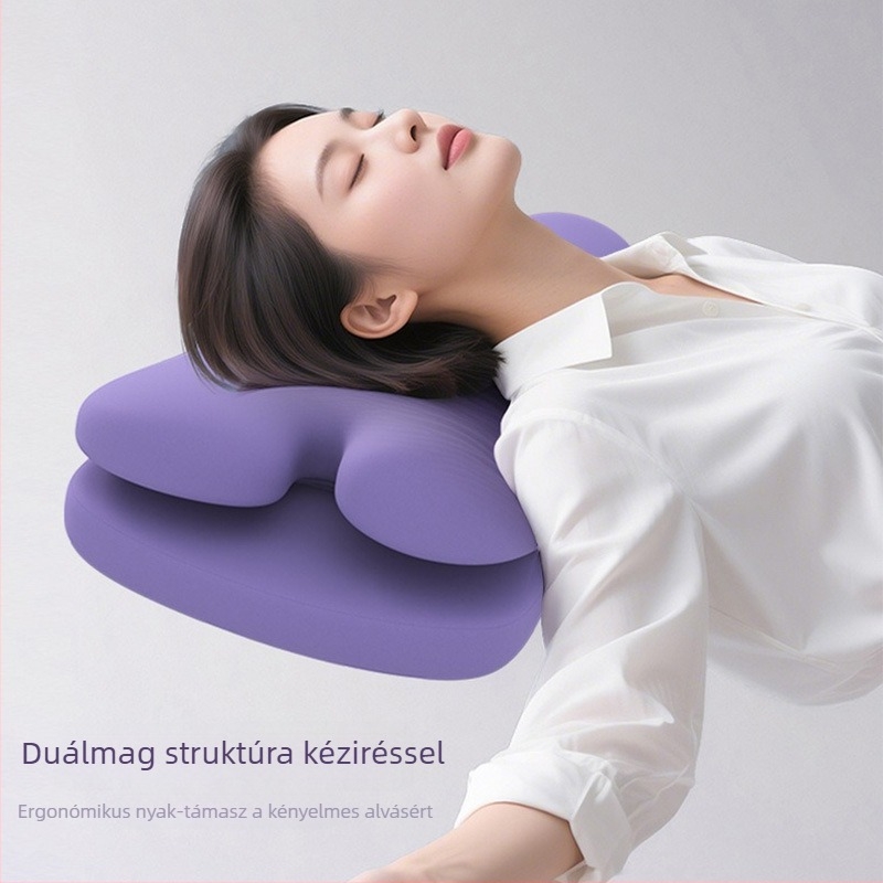 Kétoldalas memóriahabos alvó párna, nyomásmentes, anti-öregedés, kettős érzet, nyakvédelem oldalra alvásnál, téglalap alakú