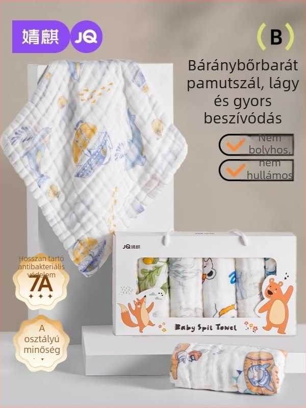 Baba nyálvédő — 100% pamut géz, nedvszívó, Cartoon minta, 0–3 év, uniszex