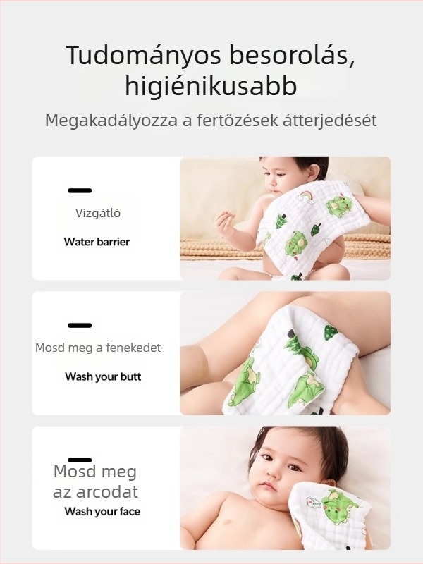 Baba nyálvédő — 100% pamut géz, nedvszívó, Cartoon minta, 0–3 év, uniszex
