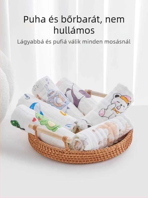 Baba nyálvédő — 100% pamut géz, nedvszívó, Cartoon minta, 0–3 év, uniszex