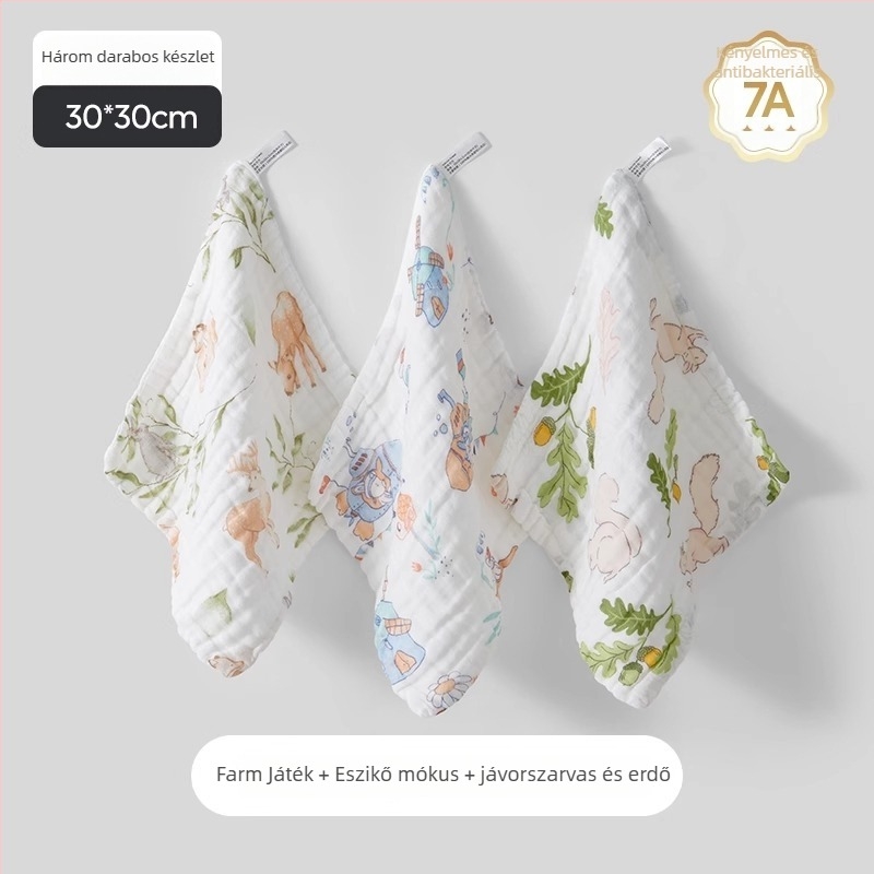 Baba nyálvédő — 100% pamut géz, nedvszívó, Cartoon minta, 0–3 év, uniszex