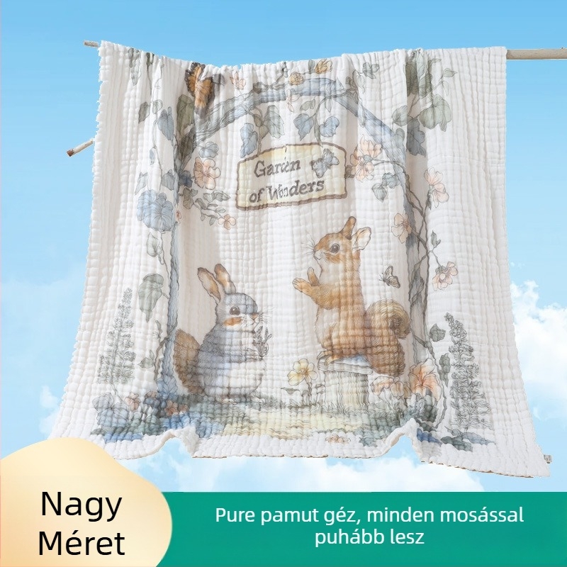 Baba törölköző 100% pamut, 6 réteg géz, újszülöttnek, nedvszívó, karikatúra mintával, gyorsan száradó, 300–400 g