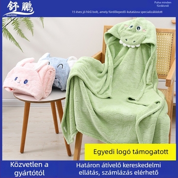 Shu Peng Kapucnis bébi fürdő törölköző állatfej motívummal, mikroszálas, korall fleece, 200–300 g