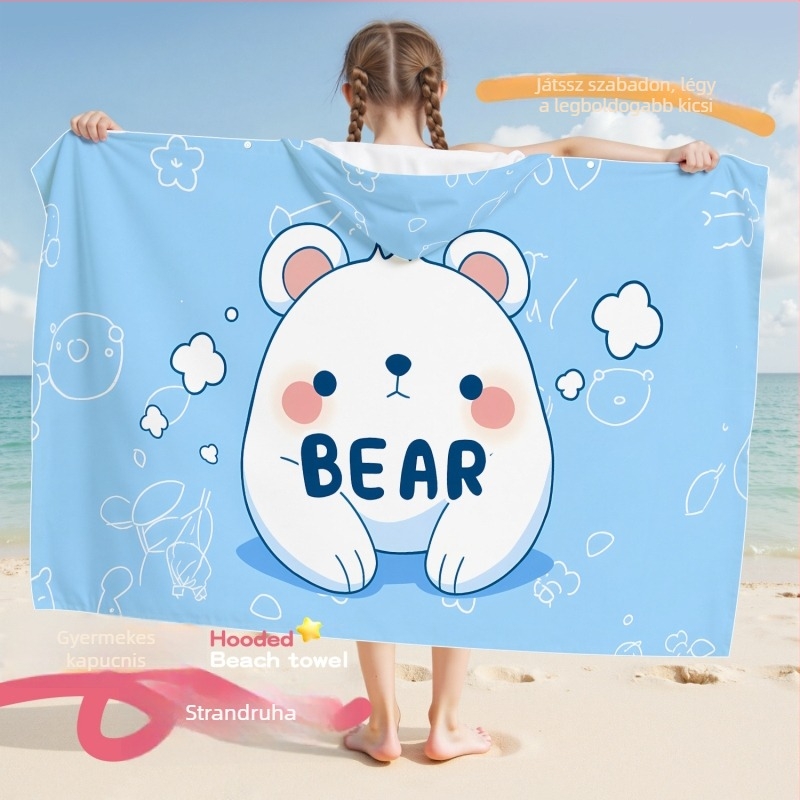 Gyerekeknek gyorsan száradó köpeny-törölköző úszáshoz, dupla oldalas velúr, 200–300 g