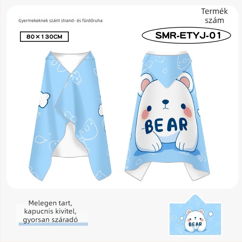 Gyerekeknek gyorsan száradó köpeny-törölköző úszáshoz, dupla oldalas velúr, 200–300 g