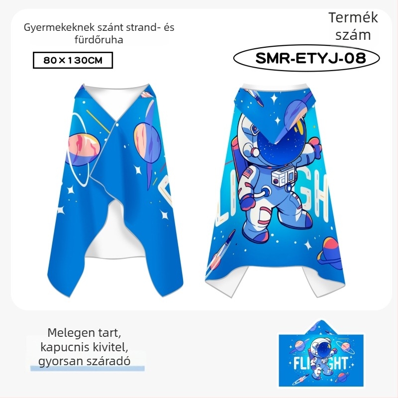 Gyerekeknek gyorsan száradó köpeny-törölköző úszáshoz, dupla oldalas velúr, 200–300 g