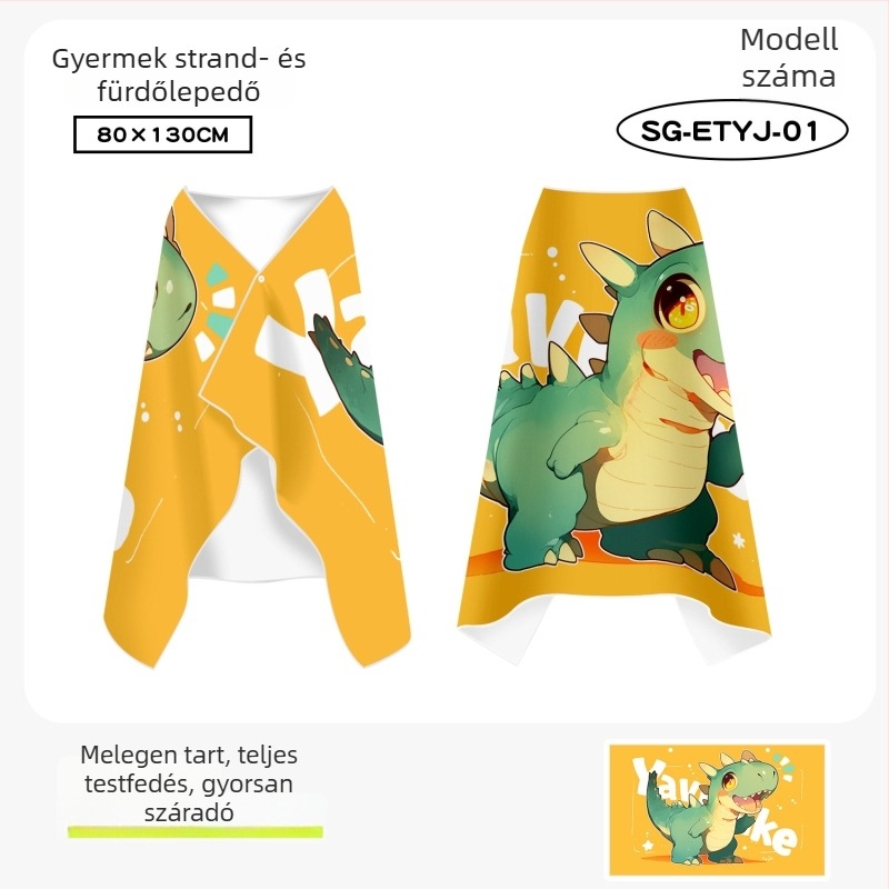 Gyerekeknek gyorsan száradó köpeny-törölköző úszáshoz, dupla oldalas velúr, 200–300 g