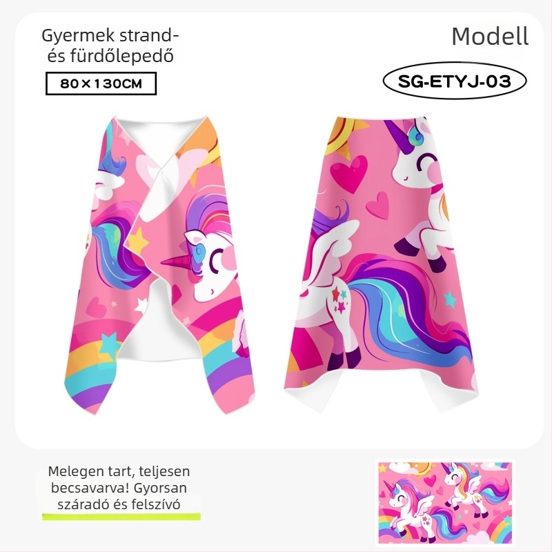 Gyerekeknek gyorsan száradó köpeny-törölköző úszáshoz, dupla oldalas velúr, 200–300 g