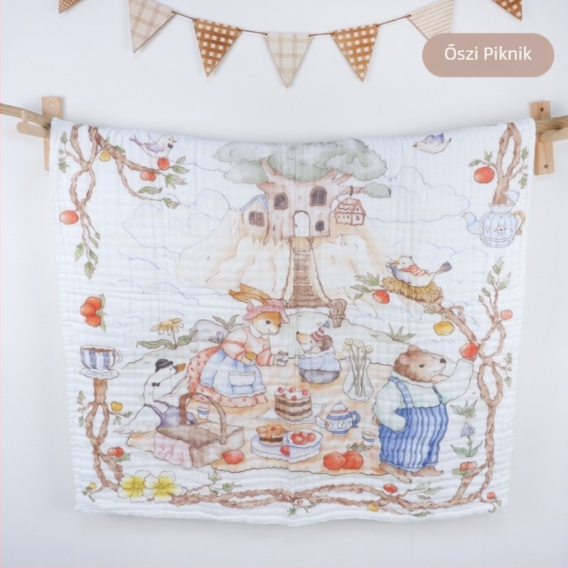 Baba géz fürdető törölköző Cartoon mintával – minden évszak, 300–400 g, 40 szál, nyomtatott