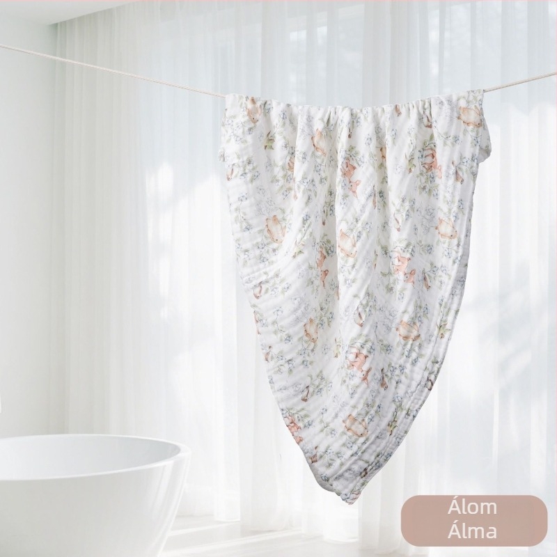 Baba géz fürdető törölköző Cartoon mintával – minden évszak, 300–400 g, 40 szál, nyomtatott