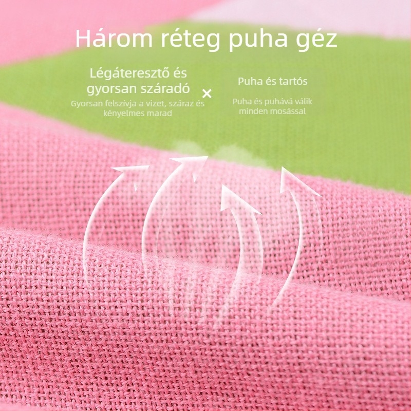 Baba háromréteg géz fürdőlepedő, 50% pamut / 50% viszkóz, 32 szál, felvarrt szélek, 200–300 g