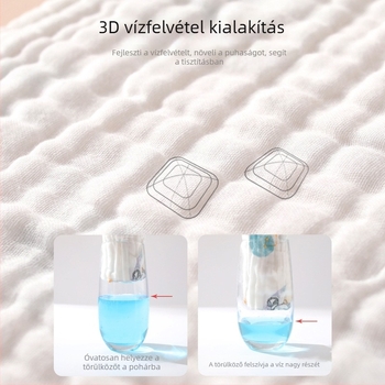Hatrétegű géz baba fürdőtörölköző, pamut géz, 0–3 éveseknek, nedvszívó, kézzel rajzolt mintával, Osztály A