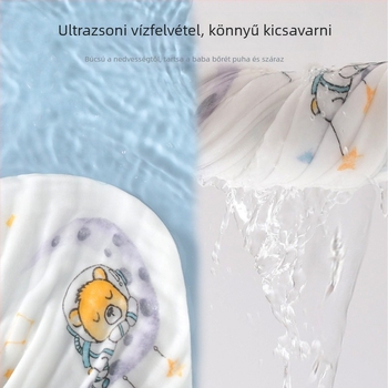 Hatrétegű géz baba fürdőtörölköző, pamut géz, 0–3 éveseknek, nedvszívó, kézzel rajzolt mintával, Osztály A