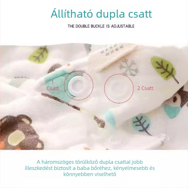 Baba háromszög alakú nyakvédő 100% pamutból, hatszintes bubble géz anyag, újszülötteknek, mintás rajzfilm és virág, nedvszívó, légáteresztő
