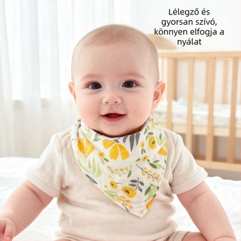 Baba háromszög alakú etetővédő, bambusz-pamut keverék 70/30, nedvszívó, 0–1 éves korosztály, mesefigurás mintázat