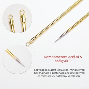Rozsdamentes acélból készült professzionális mitesszer- és pattanáseltávolító tűkészlet – 2 darab, hosszú és rövid