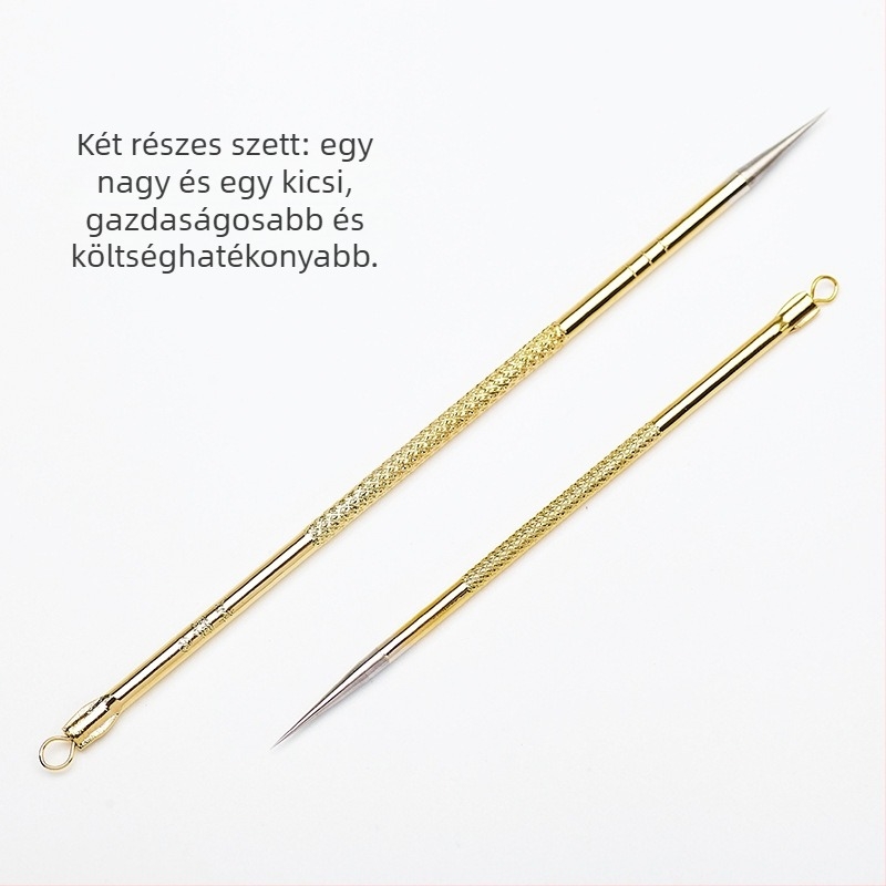 Rozsdamentes acélból készült professzionális mitesszer- és pattanáseltávolító tűkészlet – 2 darab, hosszú és rövid