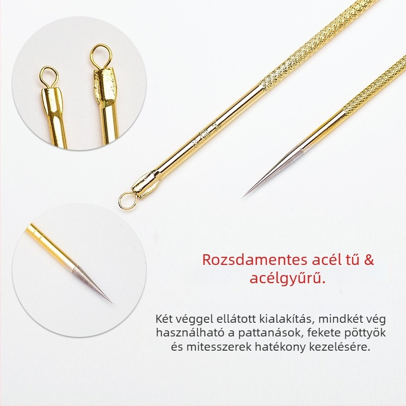 Rozsdamentes acélból készült professzionális mitesszer- és pattanáseltávolító tűkészlet – 2 darab, hosszú és rövid