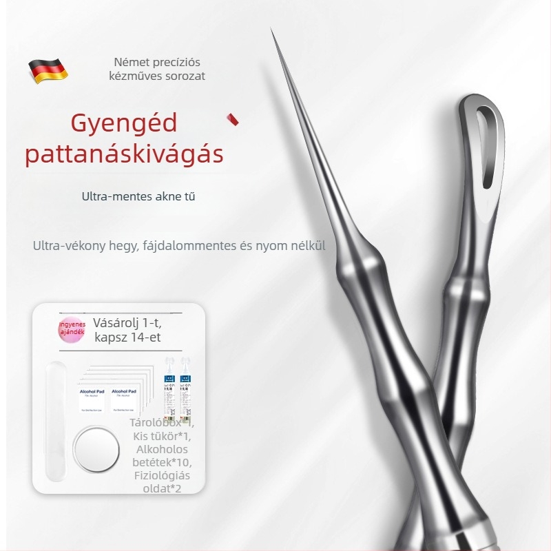 Pattanások és comedo-eltávolító készlet, ultraéles tű, No. 5 vég, rozsdamentes acél