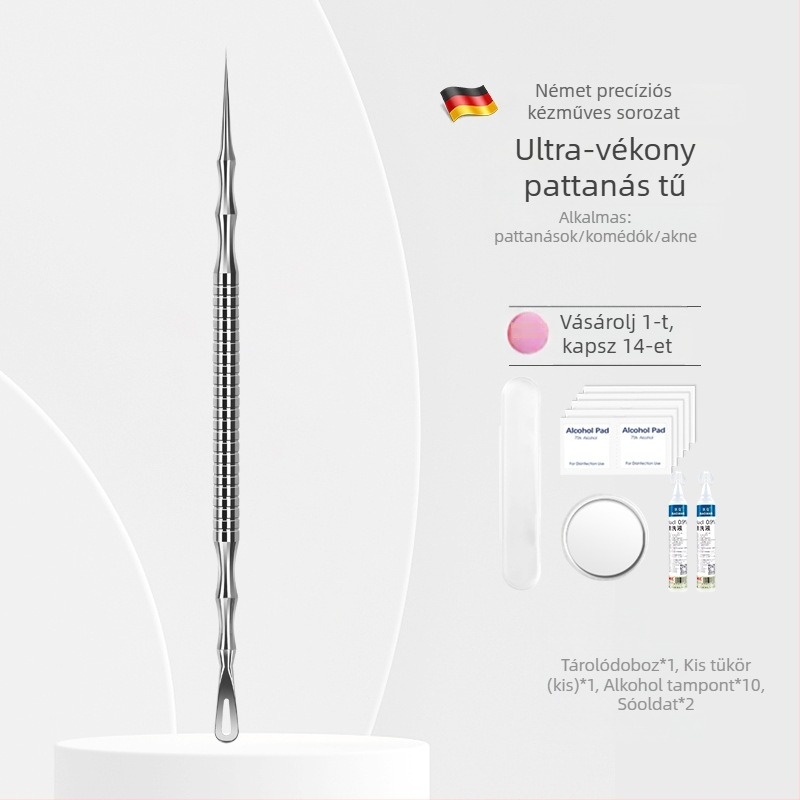 Pattanások és comedo-eltávolító készlet, ultraéles tű, No. 5 vég, rozsdamentes acél