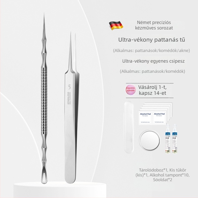 Pattanások és comedo-eltávolító készlet, ultraéles tű, No. 5 vég, rozsdamentes acél