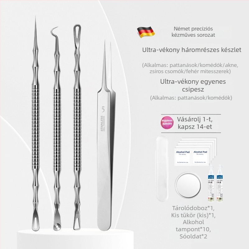Pattanások és comedo-eltávolító készlet, ultraéles tű, No. 5 vég, rozsdamentes acél