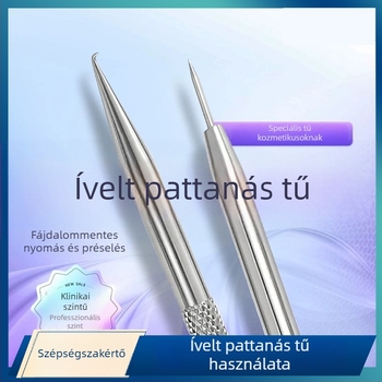 Ívelt horogú akne tű – rozsdamentes acél, kivonóeszköz fekete pöttyök eltávolításához