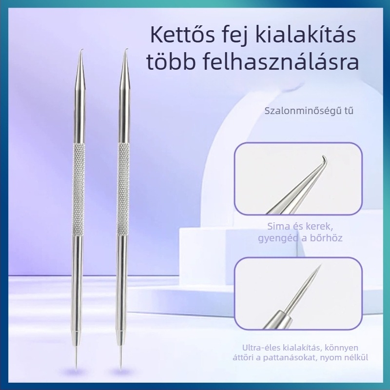 Ívelt horogú akne tű – rozsdamentes acél, kivonóeszköz fekete pöttyök eltávolításához