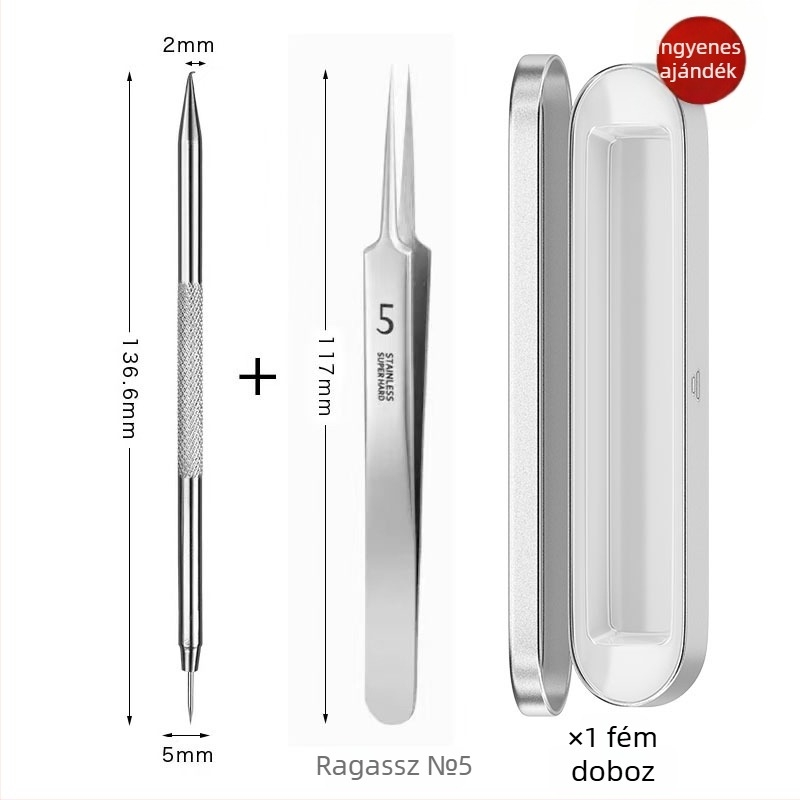 Ívelt horogú akne tű – rozsdamentes acél, kivonóeszköz fekete pöttyök eltávolításához