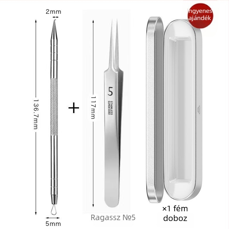 Ívelt horogú akne tű – rozsdamentes acél, kivonóeszköz fekete pöttyök eltávolításához