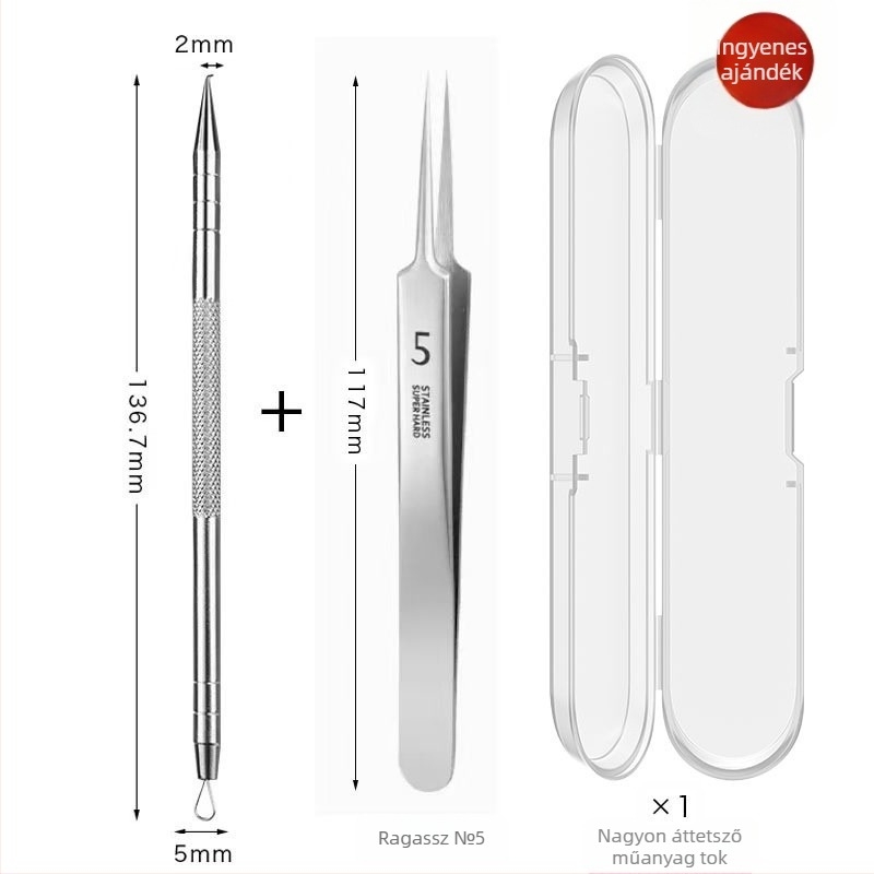 Ívelt horogú akne tű – rozsdamentes acél, kivonóeszköz fekete pöttyök eltávolításához