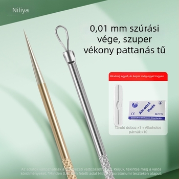 Professzionális pattanás tűkészlet ultraéles vékony tűkkel és mitesszer-kinyerővel, rozsdamentes acél – Nilia