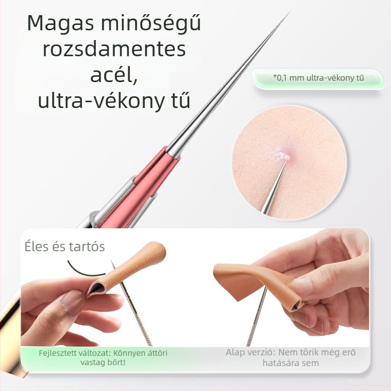 Professzionális pattanás tűkészlet ultraéles vékony tűkkel és mitesszer-kinyerővel, rozsdamentes acél – Nilia