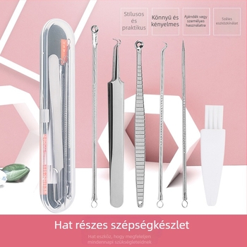 6 darab akne tűkészlet, rozsdamentes acélból – tartalmaz akne tűt, csipesszt és akne klipet