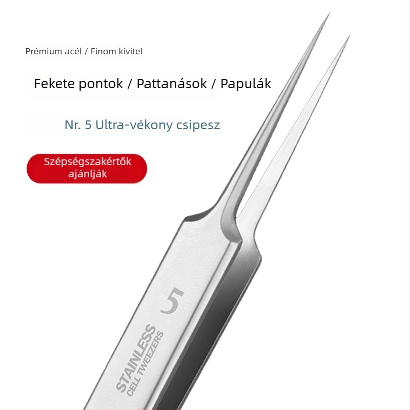 Yiliren pattanáseltávolító tű és mitesszer csipesz, No.5 klipsz, rozsdamentes acél