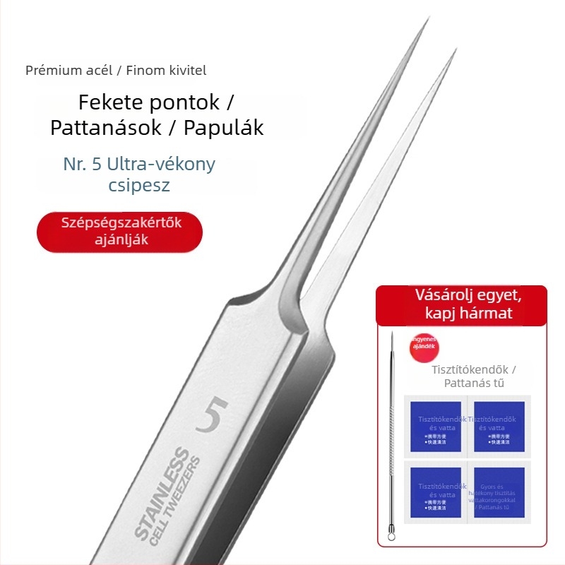 Yiliren pattanáseltávolító tű és mitesszer csipesz, No.5 klipsz, rozsdamentes acél