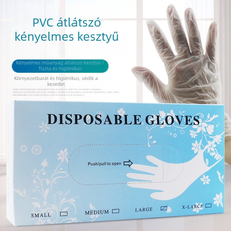 Egyszer használatos szépségápolási kesztyűk, PVC gumírozott ujjkesztyűk, 70 db