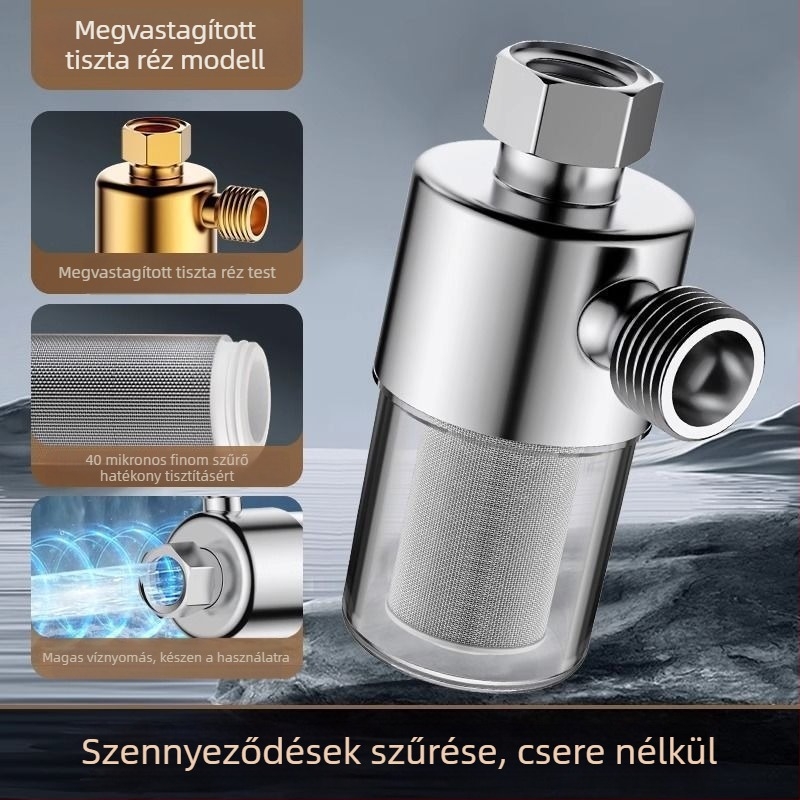 Elektros vízmelegítő előszűrő réz szűrőelemmel, falra szerelhető bemeneti vízszűrő, vízkő elleni védelem (Engedély Zhejiang 2022. szám 0020; Funkció: Víznyomás növelése)