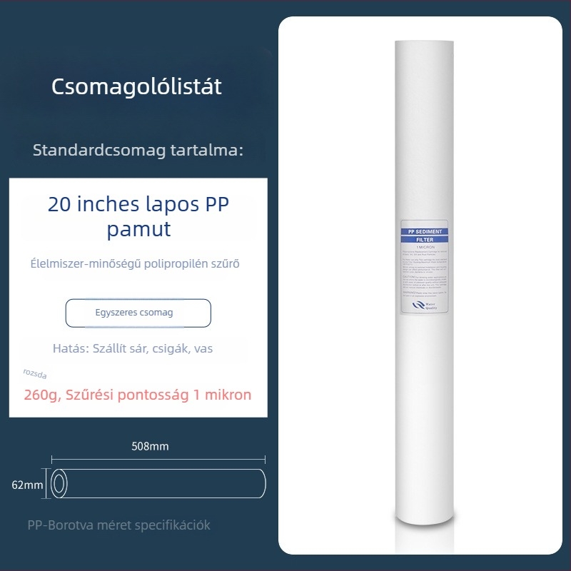Víztisztító szűrőelem – polipropilén, PP gyapot szűrő, elülső szerelés, 500 L/óra