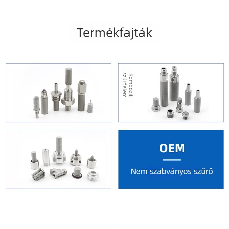316L rozsdamentes acél, menetes szűrőelem, por-szinterezett, magas hőmérséklet, mikronos precizitás, 98%-os adszorpció, porozitás 35–45%