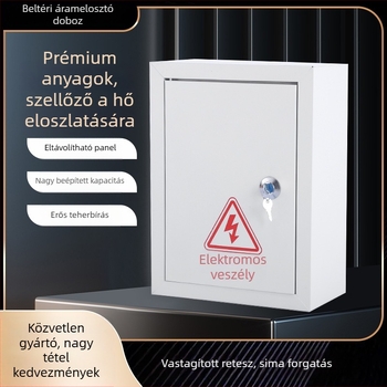 10 áramkörös villamos elosztó szekrény, 10 kapcsolóval, falra szerelhető, vas burkolatú, 100 A névleges áram